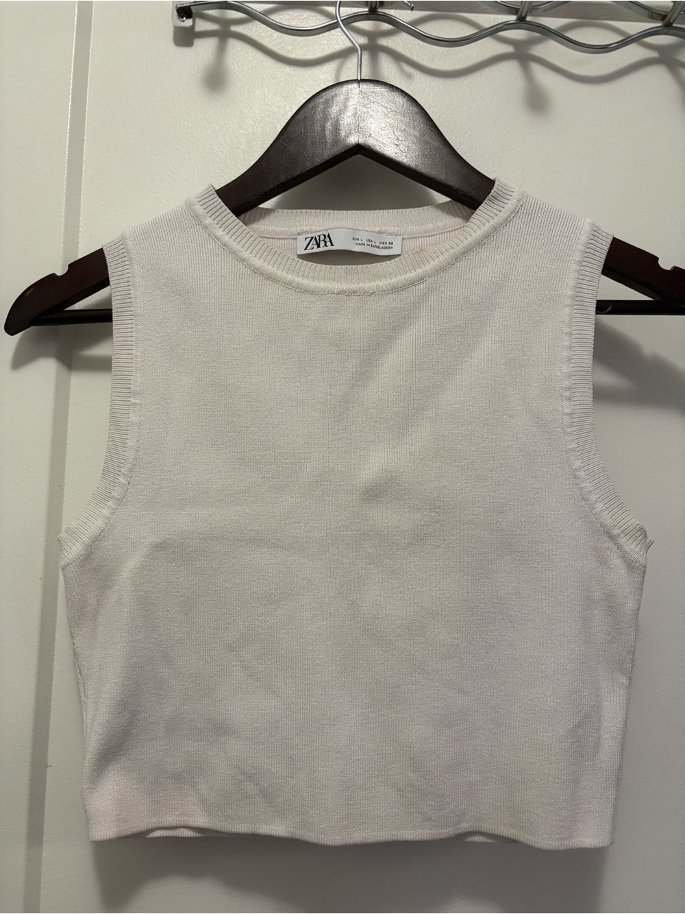 Zara Cream Ribbed Sleeveless Crop Top